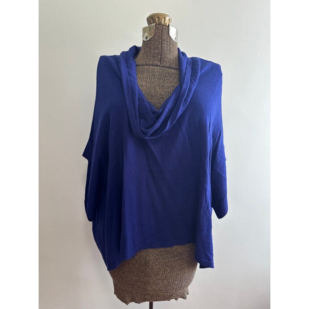 Eileen Fisher blue cowl neck short sleeve sweater size M
